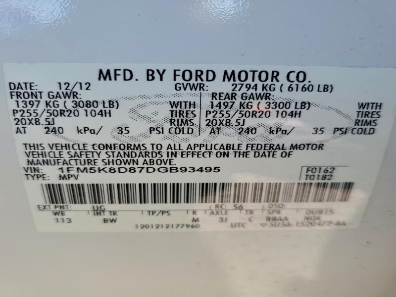 Aukcja sprzedaży 2013 Ford Explorer, vin: 1FM5K8D87DGB93495, numer aukcji: 92677535