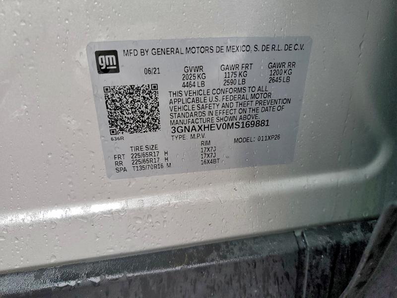 2021 Chevrolet Equinox მანქანა იყიდება აუქციონზე, vin: 3GNAXHEV0MS169881, აუქციონის ნომერი: 94292115