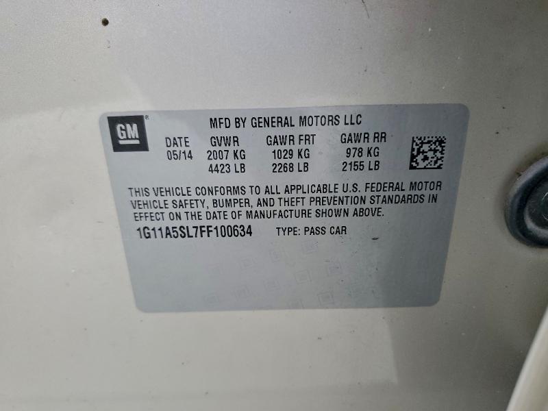 Aukcja sprzedaży 2015 Chevrolet Malibu, vin: 1G11A5SL7FF100634, numer aukcji: 94409685