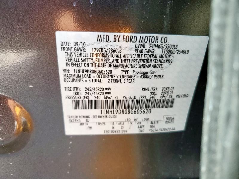2011 Lincoln Mks მანქანა იყიდება აუქციონზე, vin: 1LNHL9DR0BG605620, აუქციონის ნომერი: 93631045