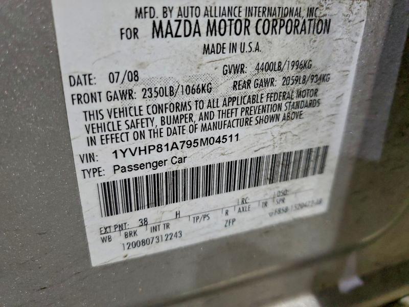 Продаж на аукціоні авто 2009 Mazda 6, vin: 1YVHP81A795M04511, номер лоту: 94448655