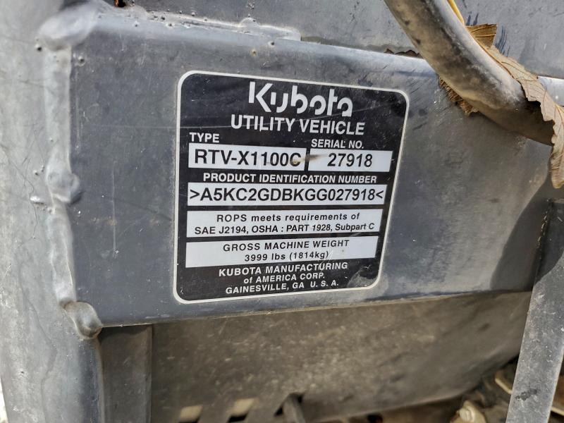 Aukcja sprzedaży 2016 Kubota Rtv 1100, vin: A5KC2GDBKGG027918, numer aukcji: 93646755