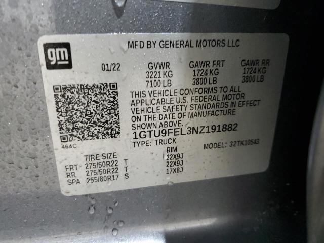 2022 Gmc Sierra Limited მანქანა იყიდება აუქციონზე, vin: 1GTU9FEL3NZ191882, აუქციონის ნომერი: 92300155