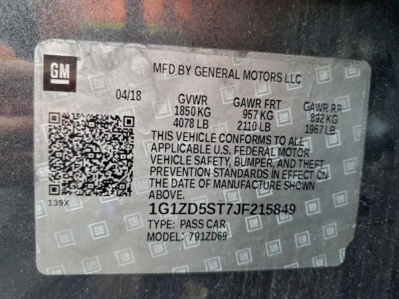 2018 Chevrolet Malibu Lt მანქანა იყიდება აუქციონზე, vin: 1G1ZD5ST7JF215849, აუქციონის ნომერი: 93895695