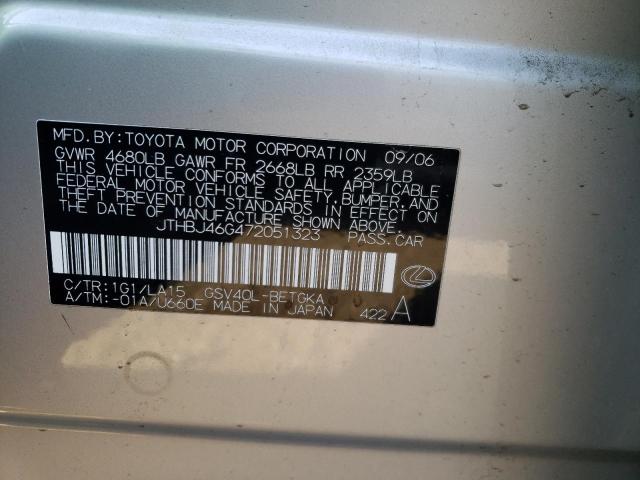 78706023 :رقم المزاد ، JTHBJ46G472051323 vin ، 2007 Lexus Es 350 مزاد بيع