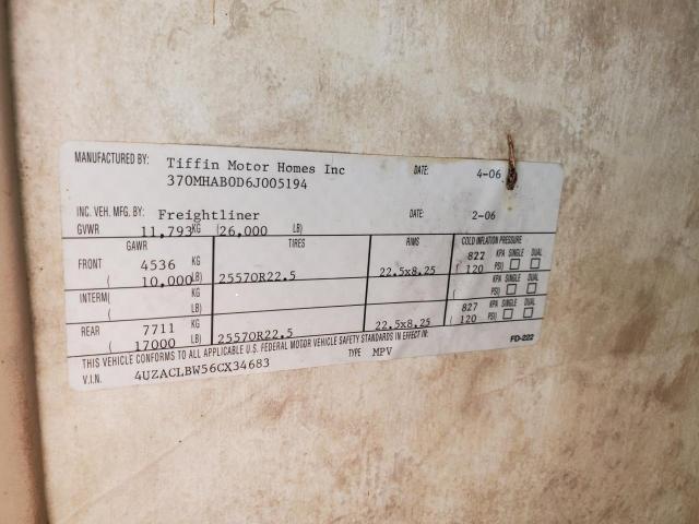 Auction sale of the 2006 Freightliner Chassis M Line Motor Home, vin: 4UZACLBW56CX34683, lot number: 52686143