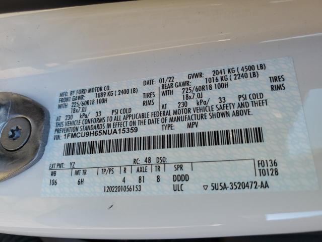 2022 Ford Escape Sel მანქანა იყიდება აუქციონზე, vin: 1FMCU9H65NUA15359, აუქციონის ნომერი: 79828233