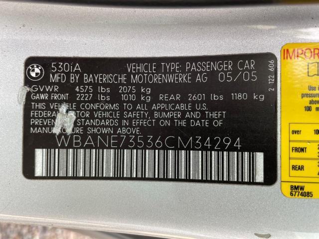 79998333 :رقم المزاد ، WBANE73536CM34294 vin ، 2006 Bmw 530 I مزاد بيع