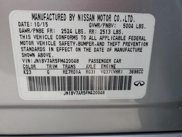 2015 Infiniti Q50 Base მანქანა იყიდება აუქციონზე, vin: JN1BV7AR5FM420048, აუქციონის ნომერი: 80694093