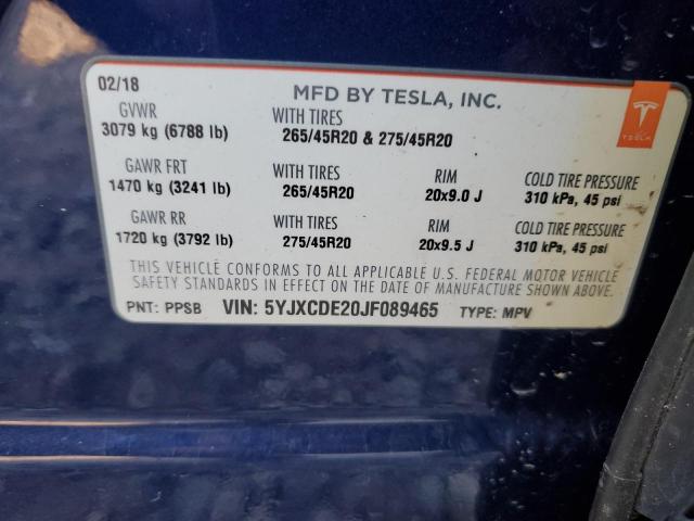 Aukcja sprzedaży 2018 Tesla Model X, vin: 5YJXCDE20JF089465, numer aukcji: 82402873