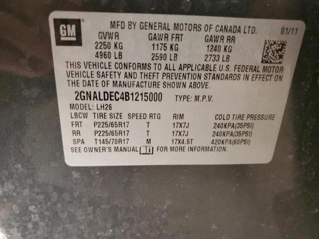 81436123 :رقم المزاد ، 2GNALDEC4B1215000 vin ، 2011 Chevrolet Equinox Lt مزاد بيع