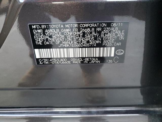81655453 :رقم المزاد ، JTHBK1EG6B2465774 vin ، 2011 Lexus Es 350 مزاد بيع