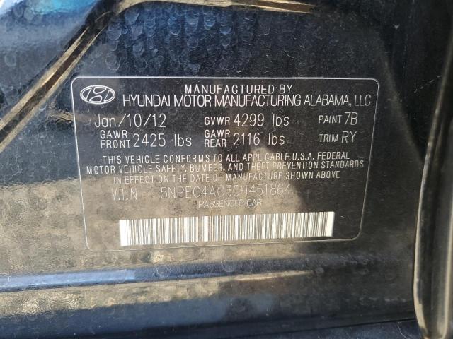 Aukcja sprzedaży 2012 Hyundai Sonata Se, vin: 5NPEC4AC3CH451864, numer aukcji: 78644313