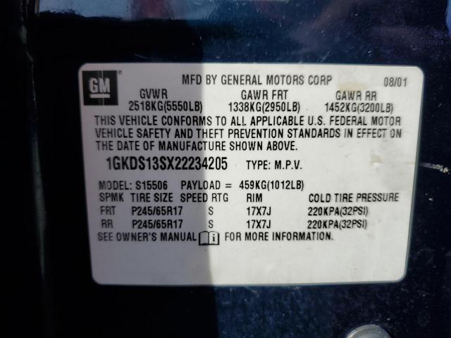 Aukcja sprzedaży 2002 Gmc Envoy, vin: 1GKDS13SX22234205, numer aukcji: 79196513