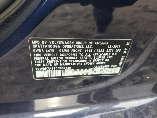 Продаж на аукціоні авто 2012 Volkswagen Passat Se, vin: 1VWBP7A33CC037520, номер лоту: 78956273