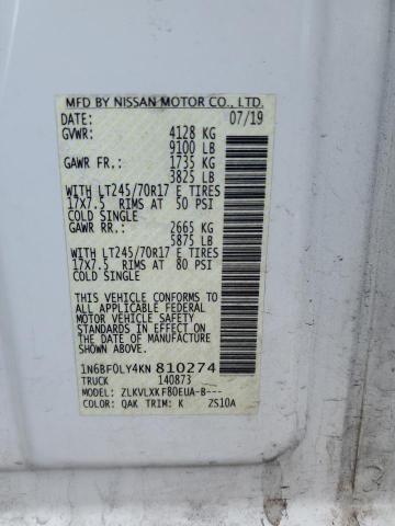 Aukcja sprzedaży 2019 Nissan Nv 2500 S, vin: 1N6BF0LY4KN810274, numer aukcji: 81281773