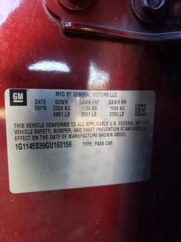 80396883 :رقم المزاد ، 1G1145S39GU160158 vin ، 2016 Chevrolet Impala Ltz مزاد بيع