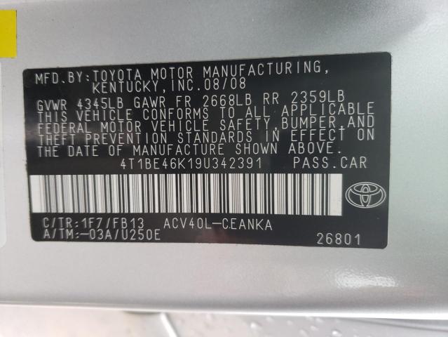 82379623 :رقم المزاد ، 4T1BE46K19U342391 vin ، 2009 Toyota Camry Base مزاد بيع