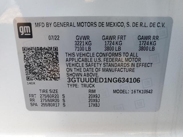 Aukcja sprzedaży 2022 Gmc Sierra K1500 Slt, vin: 3GTUUDED1NG634106, numer aukcji: 80133703
