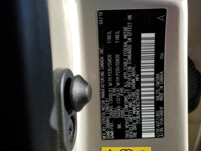 77512773 :رقم المزاد ، 2T2BZMCA1KC194956 vin ، 2019 Lexus Rx 350 Base مزاد بيع