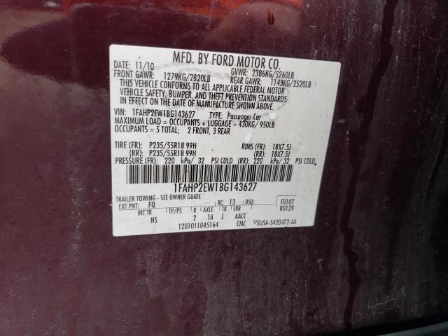 Продаж на аукціоні авто 2011 Ford Taurus Sel, vin: 1FAHP2EW1BG143627, номер лоту: 82326963