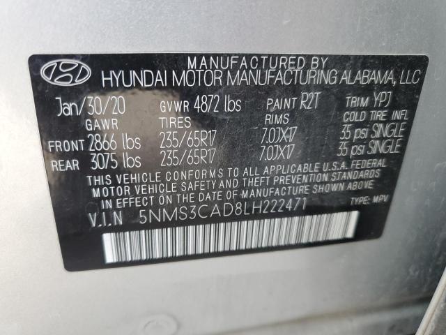 Продажа на аукционе авто 2020 Hyundai Santa Fe Sel, vin: 5NMS3CAD8LH222471, номер лота: 78977793