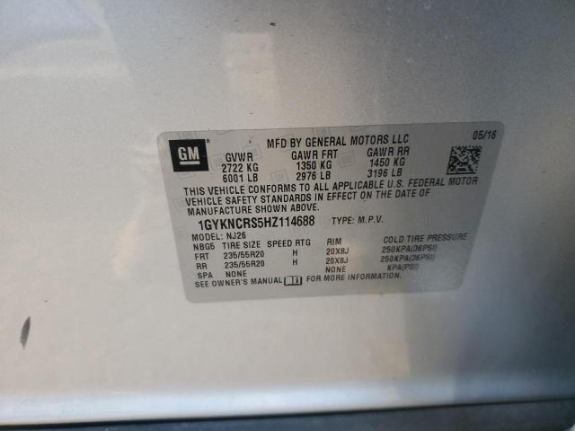 80980653 :رقم المزاد ، 1GYKNCRS5HZ114688 vin ، 2017 Cadillac Xt5 Premium Luxury مزاد بيع