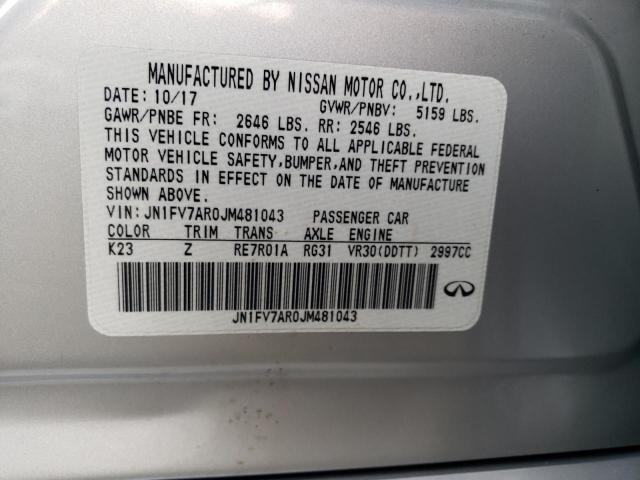 Aukcja sprzedaży 2018 Infiniti Q50 Red Sport 400, vin: JN1FV7AR0JM481043, numer aukcji: 79006493