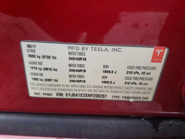 Auction sale of the 2017 Tesla Model S, vin: 5YJSA1E2XHF208261, lot number: 82318803