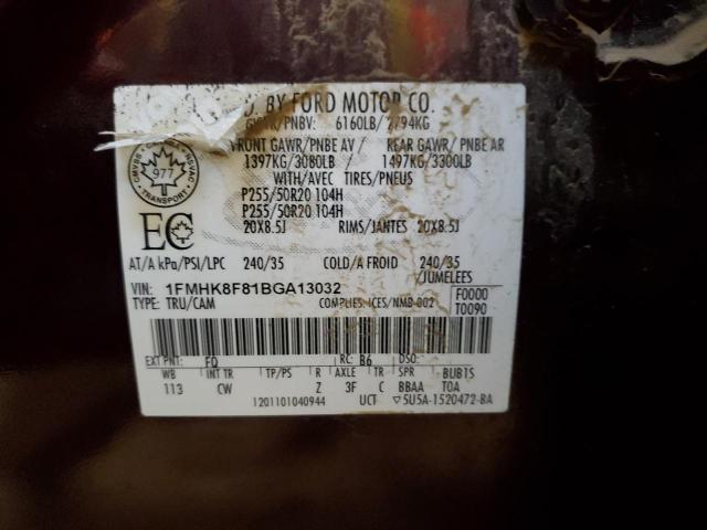 80451293 :رقم المزاد ، 1FMHK8F81BGA13032 vin ، 2011 Ford Explorer Limited مزاد بيع