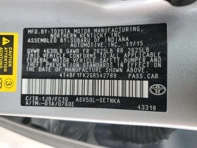 Aukcja sprzedaży 2016 Toyota Camry Le, vin: 4T4BF1FK2GR542789, numer aukcji: 81859253