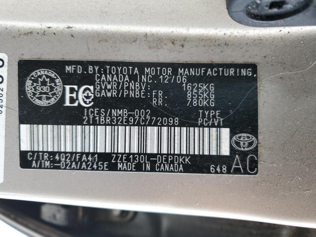 79350763 :رقم المزاد ، 2T1BR32E97C772098 vin ، 2007 Toyota Corolla Ce مزاد بيع