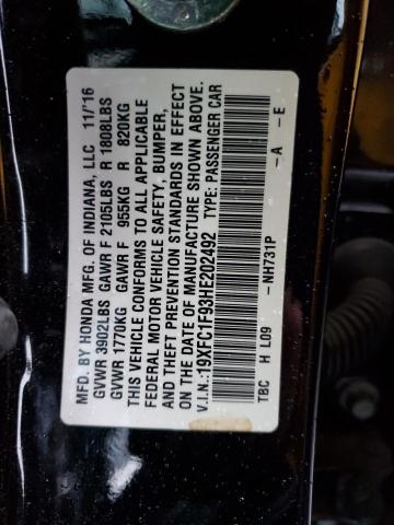 82340813 :رقم المزاد ، 19XFC1F93HE202492 vin ، 2017 Honda Civic Touring مزاد بيع