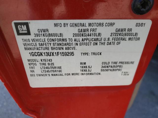 81332493 :رقم المزاد ، 1GCGK13UX1F159295 vin ، 2001 Chevrolet Silverado مزاد بيع