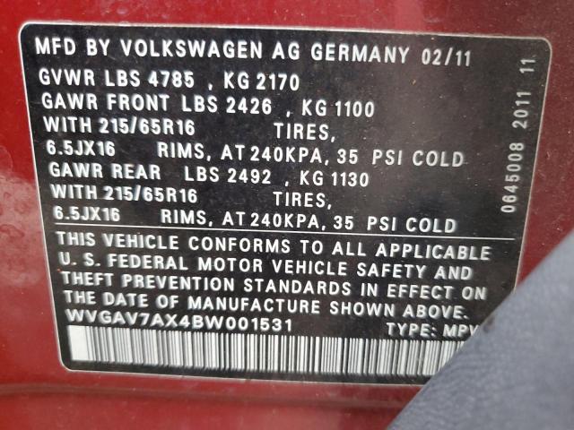 Продажа на аукционе авто 2011 Volkswagen Tiguan S, vin: WVGAV7AX4BW001531, номер лота: 78603943