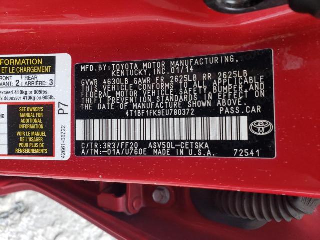 Продаж на аукціоні авто 2014 Toyota Camry L, vin: 4T1BF1FK9EU780372, номер лоту: 82440983