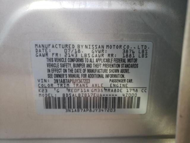 2018 Nissan Sentra S მანქანა იყიდება აუქციონზე, vin: 3N1AB7AP8JY347203, აუქციონის ნომერი: 80953363