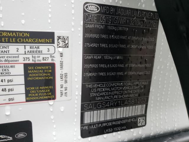 Aukcja sprzedaży 2020 Land Rover Range Rover, vin: SALGS4RY1LA581203, numer aukcji: 86573144