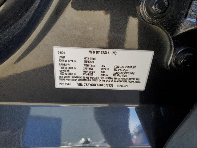 Продажа на аукционе авто 2024 Tesla Model Y, vin: 7SAYGDEE0RF077138, номер лота: 83578714