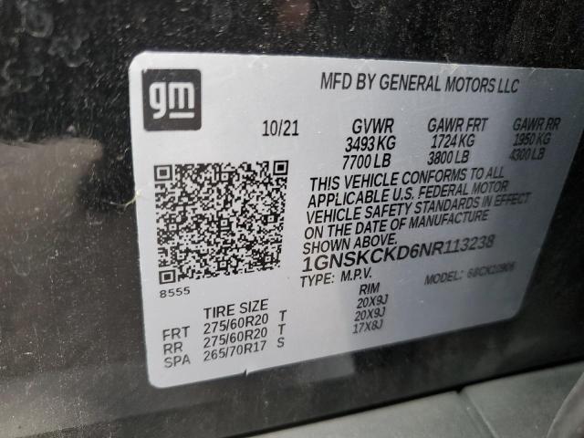 84997734 :رقم المزاد ، 1GNSKCKD6NR113238 vin ، 2022 Chevrolet Suburban مزاد بيع