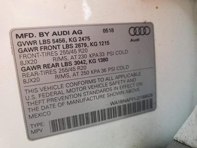 Aukcja sprzedaży 2018 Audi Q5, vin: WA1BNAFY1J2189528, numer aukcji: 84997184