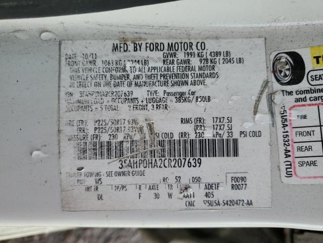 Продажа на аукционе авто 2012 Ford Fusion, vin: 3FAHP0HA2CR207639, номер лота: 84443864