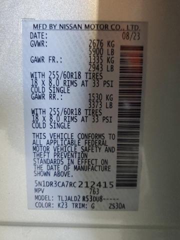 Auction sale of the 2024 Nissan Pathfinder, vin: 5N1DR3CA7RC212415, lot number: 86916834