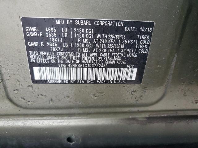 85942374 :رقم المزاد ، 4S4BSATC1K3252450 vin ، 2019 Subaru Outback مزاد بيع