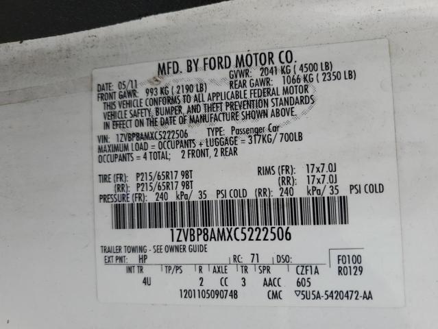 Aukcja sprzedaży 2012 Ford Mustang, vin: 1ZVBP8AMXC5222506, numer aukcji: 86172134