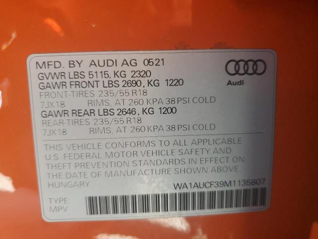 84482914 :رقم المزاد ، WA1AUCF39M1135807 vin ، 2021 Audi Q3 مزاد بيع