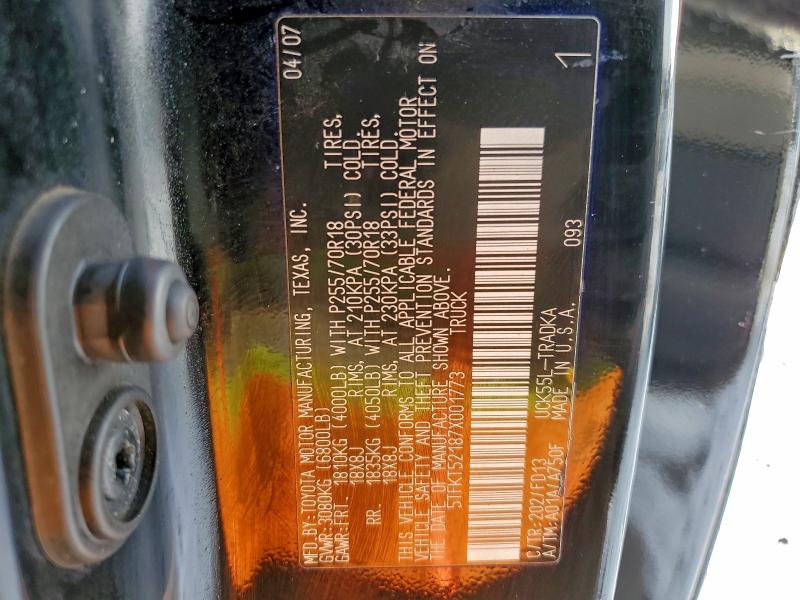 Aukcja sprzedaży 2007 Toyota Tundra, vin: 5TFKT52187X001773, numer aukcji: 95729475