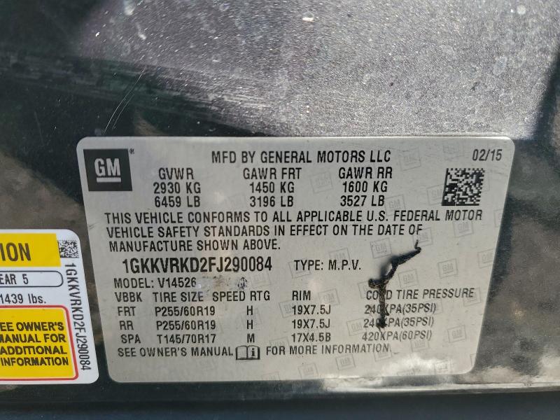 95953195 :رقم المزاد ، 1GKKVRKD2FJ290084 vin ، 2015 Gmc Acadia مزاد بيع