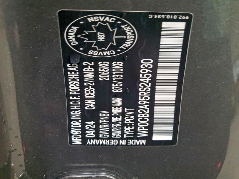 Продажа на аукционе авто 2024 Porsche 911 Carrer, vin: WP0CB2A95RS245930, номер лота: 97597655