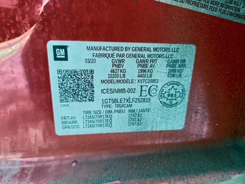 2020 Gmc Sierra მანქანა იყიდება აუქციონზე, vin: 1GT58LE7XLF252815, აუქციონის ნომერი: 94238005